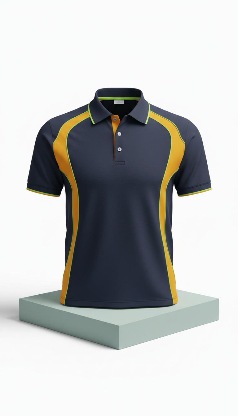 Polo de rendimiento ámbar vivo con acentos